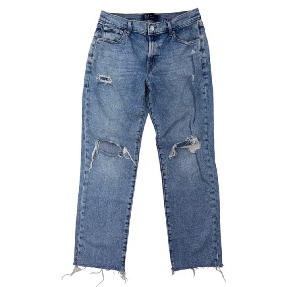 GAP Denim Girlfriend Jeans Light Wash Distressed Raw‎ Hem Women Size 4 27